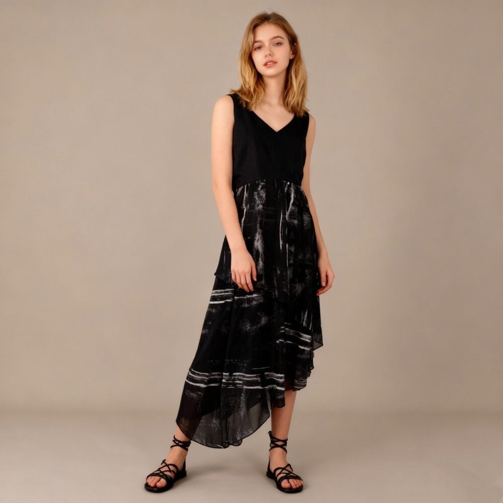 NWOT Mint Velvet Irregular Asymmetry Sleeveless V-neck Midi Dress US 8 UK 12